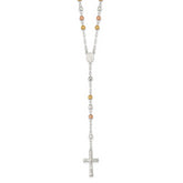 Sterling Silver Tri-color Polished Textured Bead Rosary 26 inch Necklace