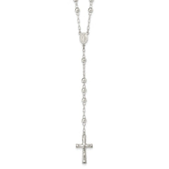 Sterling Silver Polished and Textured Bead Rosary 26 inch Necklace