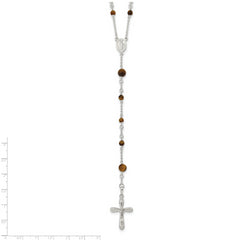 Sterling Silver Tiger Eye Rosary Necklace 33 Polished Women's Jewelry