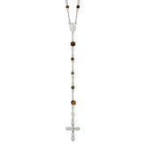 Sterling Silver Polished Tiger Eye Bead Rosary 33 inch Necklace
