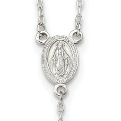 Sterling Silver 925 Polished Rosary Necklace 18 Women's Elegant Design