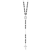 Sterling Silver 925 Rosary Necklace with Enameled Black Glass Beads