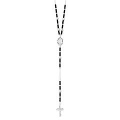 Sterling Silver 925 Rosary Necklace with Enameled Black Glass Beads