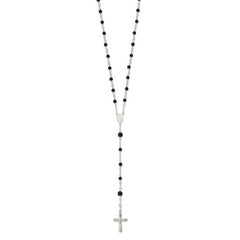 Women's Sterling Silver 925 Polished Black Onyx Rosary Necklace