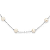 Sterling Silver Rh-plated Fresh Water Cultured Pearl Necklace