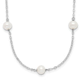 Sterling Silver Rh-plated (5-6mm) Fresh Water Cultured Pearl Necklace