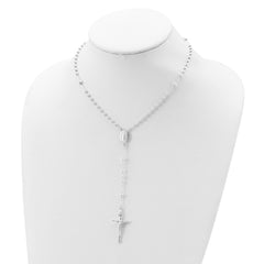 Sophia Jewelers Sterling Silver Rosary Necklace with Polished Anti-Tarnish Finish
