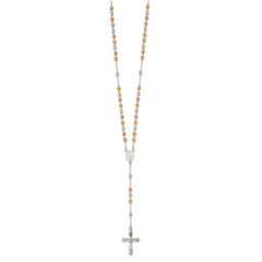 Sterling Silver 925 Polished Rosary Necklace with Tri-Color Beads