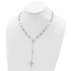 Sterling Silver 925 Polished Rosary Necklace with Tri-Color Beads