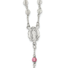 Sterling Silver Rose Quartz Rosary Necklace with Polished Finish Timeless Elegance for Women