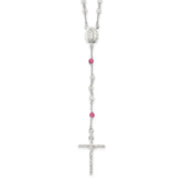 Sterling Silver Polished Crystal Rose Quartz Rosary Necklace