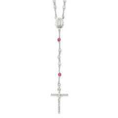 Sterling Silver Polished Crystal Rose Quartz Rosary Necklace