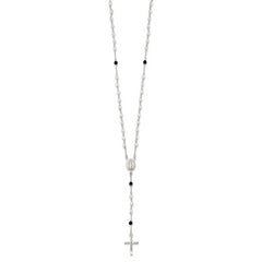 Sophia Jewelers Sterling Silver Rosary Necklace with Black Crystals Elegant & Timeless