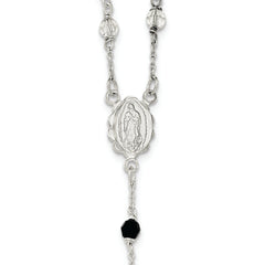 Sophia Jewelers Sterling Silver Rosary Necklace with Black Crystals Elegant & Timeless