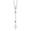 Sterling Silver Polished and Black Crystal Bead Rosary 23.5 inch Necklace