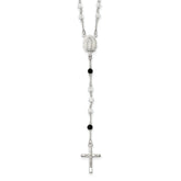 Sterling Silver Polished and Black Crystal Bead Rosary 23.5 inch Necklace