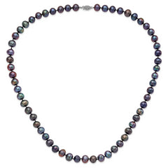 Sterling Silver Rhod-plated 9-10mm Black FWC Pearl Necklace