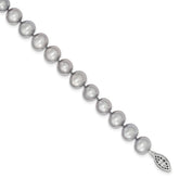 Sterling Silver Grey Pearl Necklace with Polished Rhodium Finish