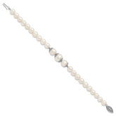 Sterling Silver Rhodium-plated Fancy Filigree Spacers and 7-10mm White Freshwater Cultured Pearl 7 inch Bracelet