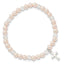 Sterling Silver Pink Shell Bead & Crystal Cross Children's Stretch Bracelet