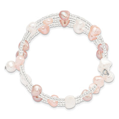 6-7mm Multicolored Baroque Freshwater Cultured Pearl and GlaSterling Silver Beaded Wrap Bracelet