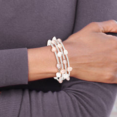 6-7mm Multicolored Baroque Freshwater Cultured Pearl and GlaSterling Silver Beaded Wrap Bracelet