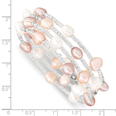 6-7mm Multicolored Baroque Freshwater Cultured Pearl and GlaSterling Silver Beaded Wrap Bracelet