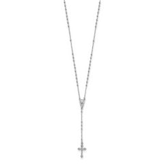 Sterling Silver Rhodium Plated Polished Beaded Rosary