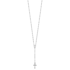Sterling Silver Rhodium-plated Polished Beaded Rosary 24 inch Necklace