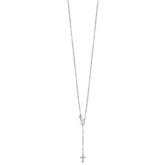 Sterling Silver Rhodium-Plated Beaded Rosary Necklace for Women Polished Elegance