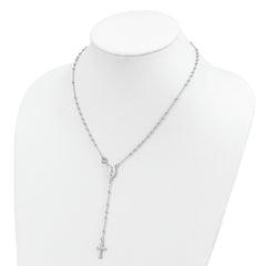 Sterling Silver Rhodium-Plated Beaded Rosary Necklace for Women Polished Elegance