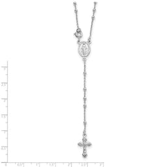 Sterling Silver Rhodium-Plated Beaded Rosary Necklace for Women Polished Elegance