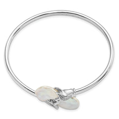 Sophia Jewelers Sterling Silver Keshi Pearl Flexible Bangle with CZ Elegance