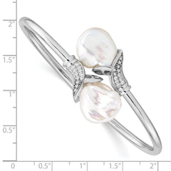 Sophia Jewelers Sterling Silver Keshi Pearl Flexible Bangle with CZ Elegance