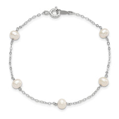 Sterling Silver RH 4-5mm Wte Semi FWC Pearl 5 Station Bracelet