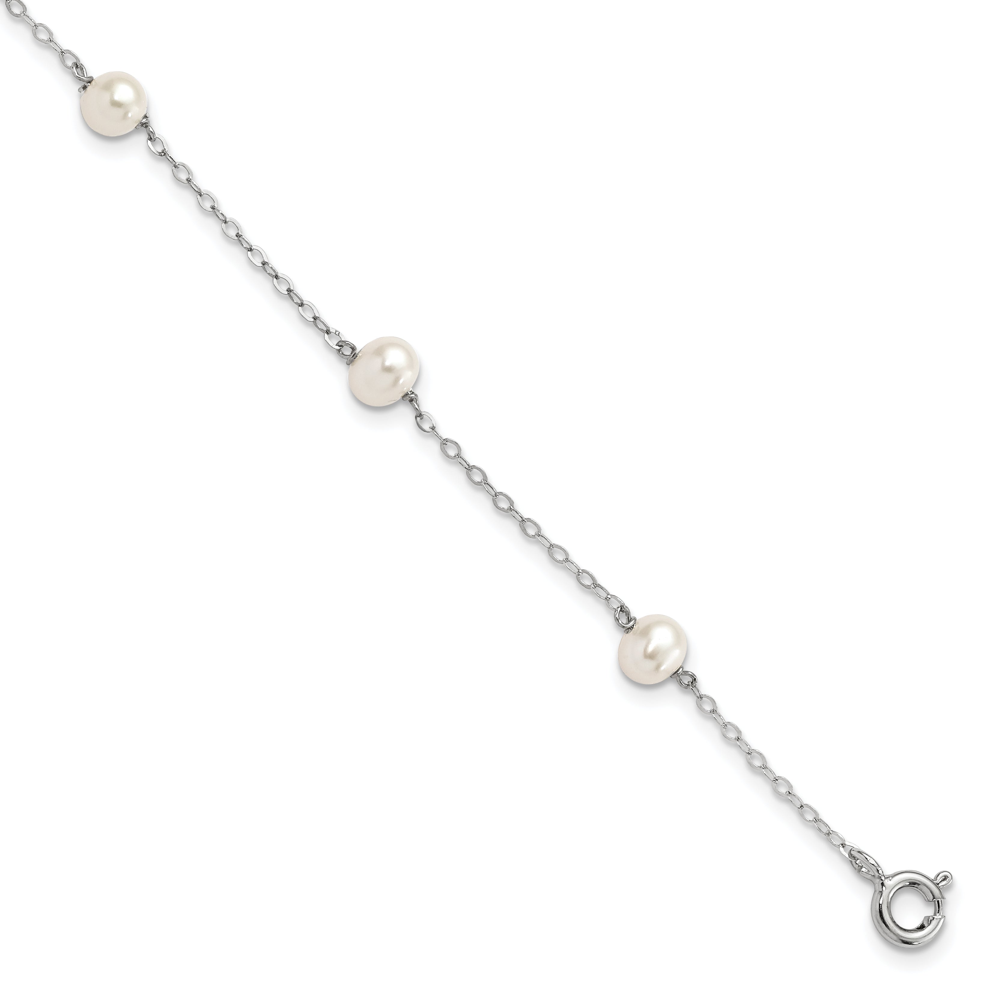 Sterling Silver RH 4-5mm Wte Semi FWC Pearl 5 Station Bracelet