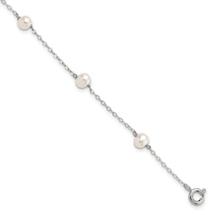 Sterling Silver RH 4-5mm Wte Semi FWC Pearl 5 Station Bracelet
