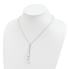 Sterling Silver Rhodium-Plated Pearl CZ Drop Necklace with Elegant Finish