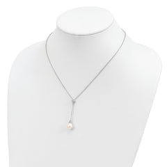 Sterling Silver 925 Polished Pearl CZ Drop Necklace Elegant Women's Jewelry