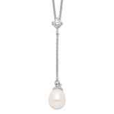Sterling Silver Rhodium-plated 8-9mm White FWC Pearl CZ Drop Necklace