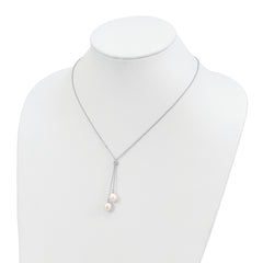 Sterling Silver Freshwater Pearl CZ Dangle Necklace Elegant Polished Finish