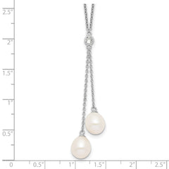 Sterling Silver Freshwater Pearl CZ Dangle Necklace Elegant Polished Finish