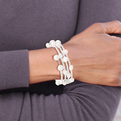 Sophia Jewelers Sterling Silver Wrap Bracelet with White Baroque Pearls and GlaSterling Silver Beads