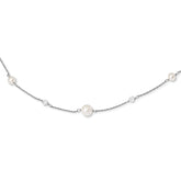 Sterling Silver RH 6-10mm Wt FWC Pearl Glass 5 Stat 2.5in ext Necklace
