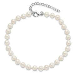 Sterling Silver Rh-plated 6-7mm FWC Pearl w/2in Ext Anklet