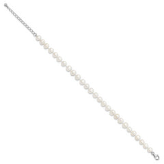 Sterling Silver Rh-plated 7-8mm FWC Pearl CZ w/2in Ext Anklet