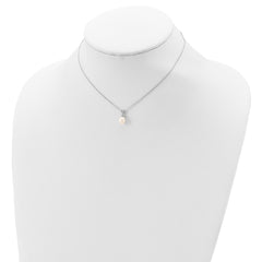 Sterling Silver Madi K Rhodium-plated Polished White Rice 6-7mm Freshwater Cultured Pearl Children's Necklace