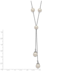 Sterling Silver Rhod-plat White FWC Pearl 9 station 2 drop 2in ext Necklace