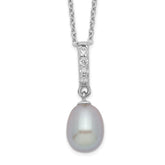 Sterling Silver Rhod-plat 8-9mm Grey FWC Pearl CZ Necklace