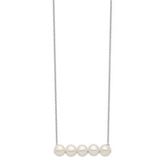 Sterling Silver Rhodium-plated 7-8mm White Button FWC Pearl Necklace